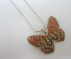 Checkerspot Butterfly Resin Necklace