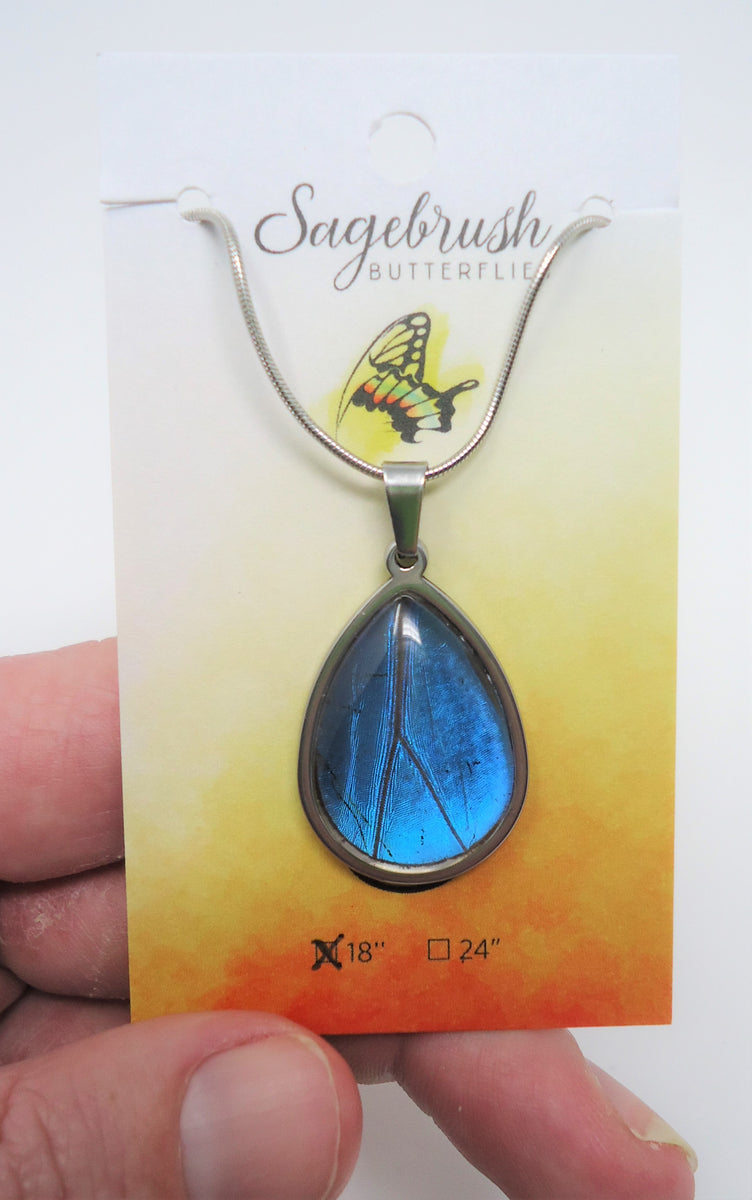 Large Blue Butterfly with Teardrop Necklace Large Blue Butterfly with Teardrop Necklace