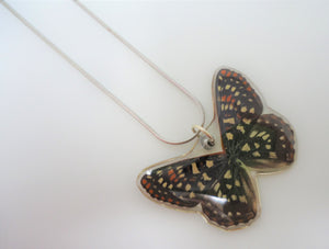 Checkerspot Butterfly Resin Necklace