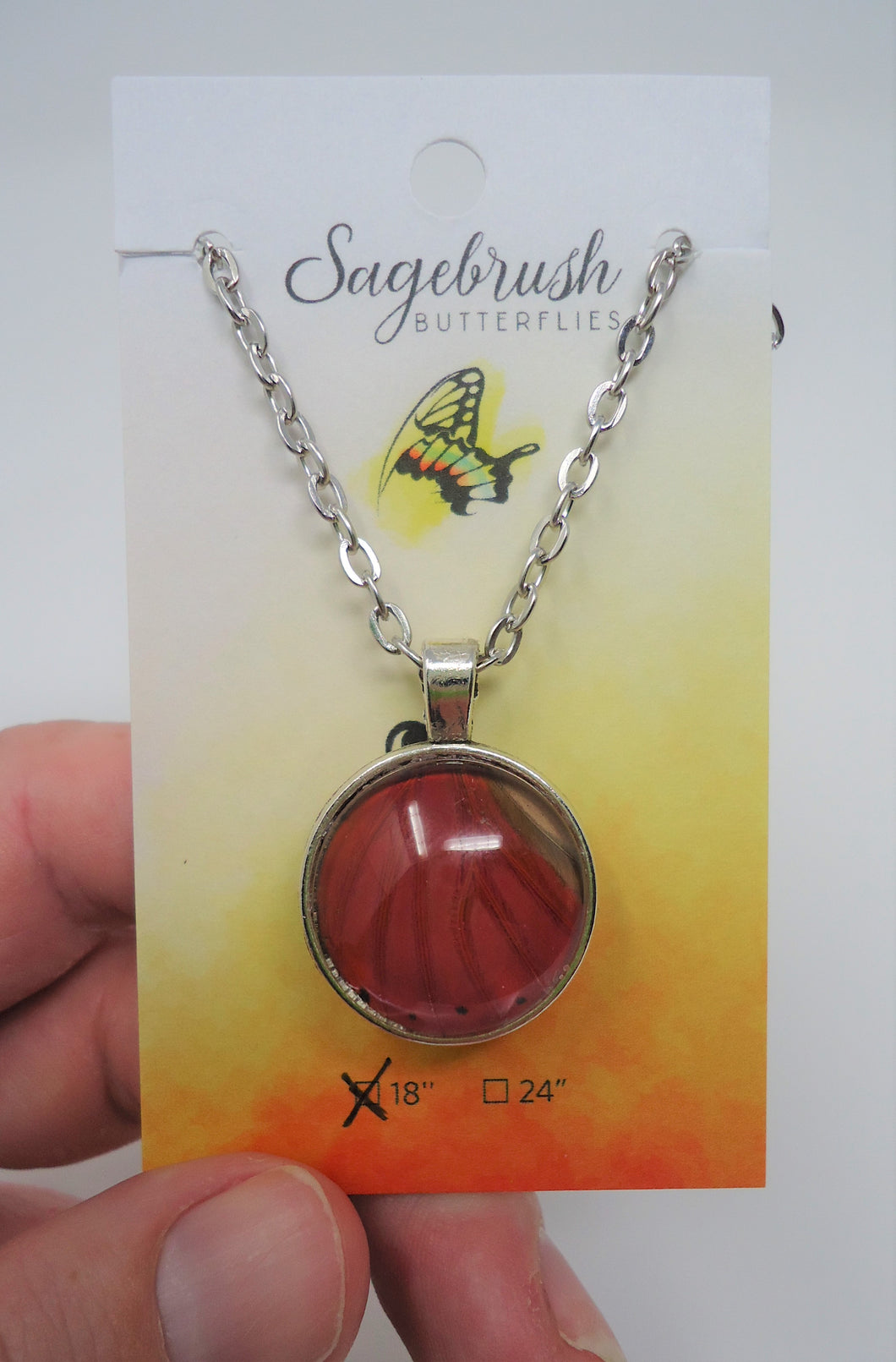 Blood Red Glider Butterfly Double Sided Pendant Necklace
