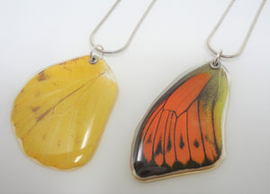 Fire Orange Tip Butterfly Resin Wing Necklace