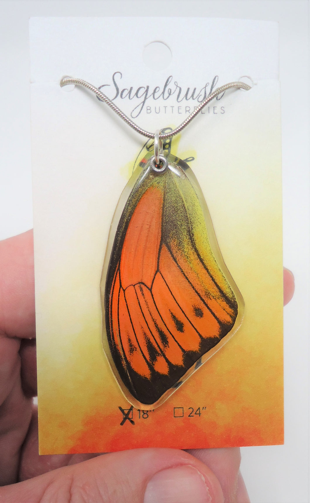 Fire Orange Tip Butterfly Resin Wing Necklace