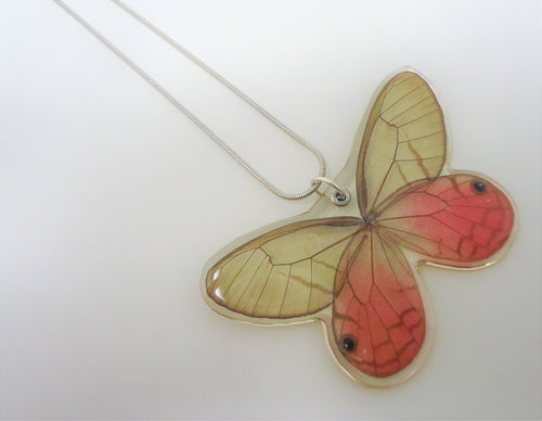 Pink Satyr Butterfly Resin Necklace